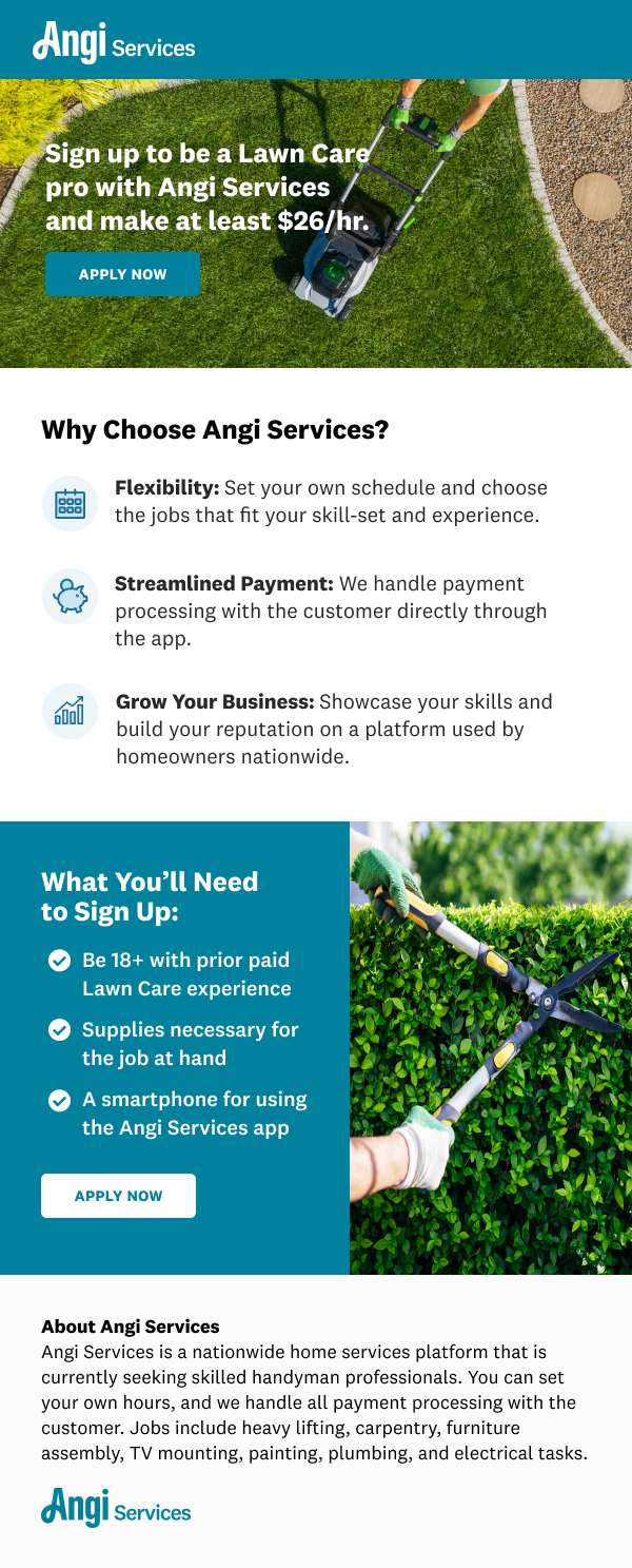 NEED LAWN CARE WORKER FOR TASKS at least 26/hr as a Lawn Care Worker